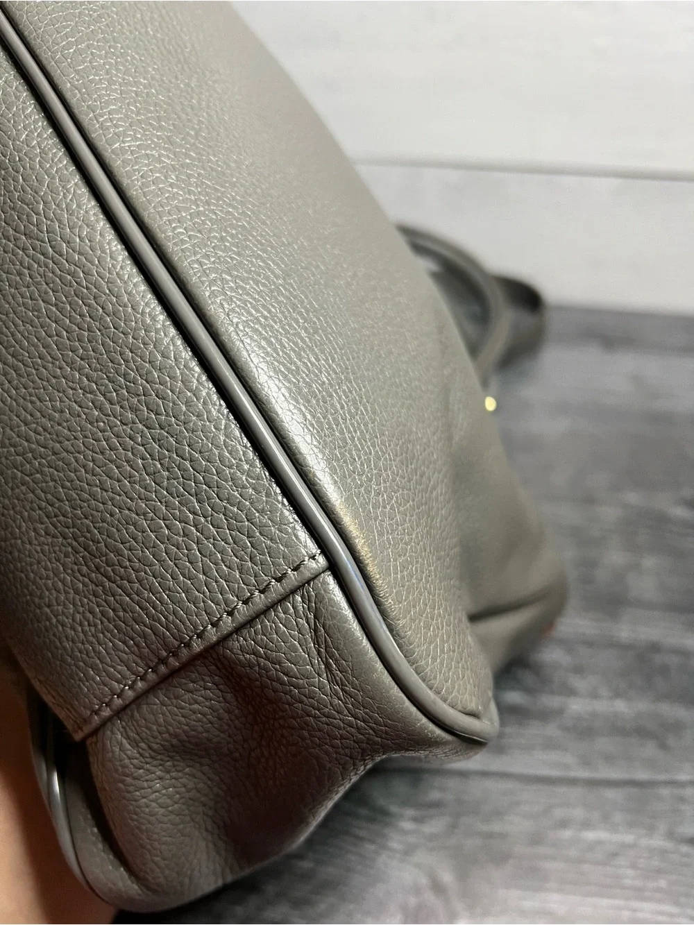 Tory Burch Gray Pebbled Leather Tote with Gold Horsebit Hardware